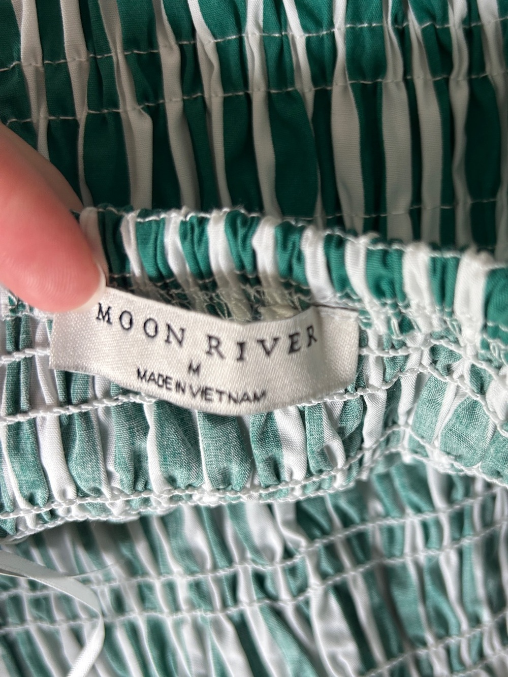 Tuckernuck Moon River Green & White Stripe Smocked Maxi NWoT size Medium - Picture 3 of 4